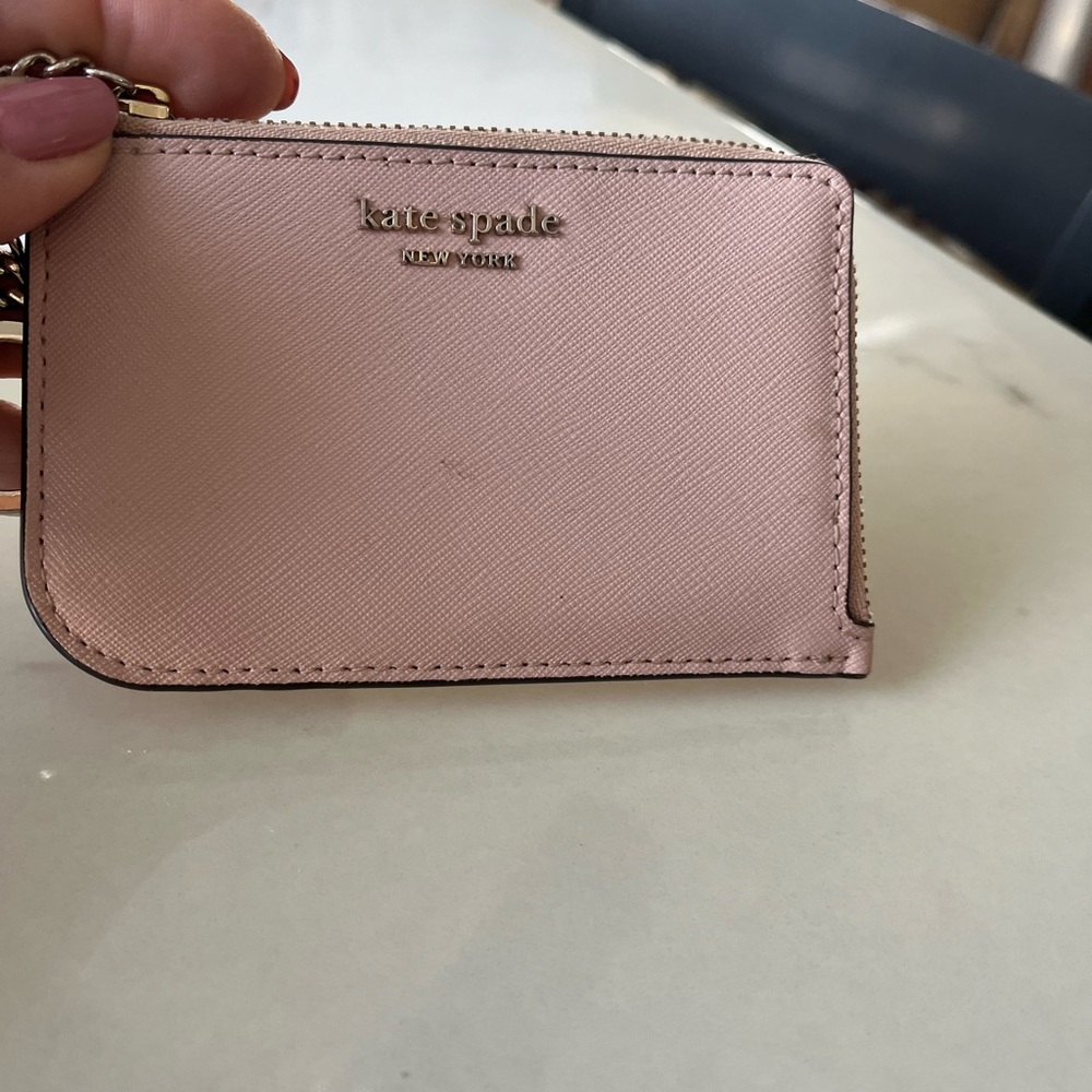 kate spade light pink Saffiano leather card case with chain